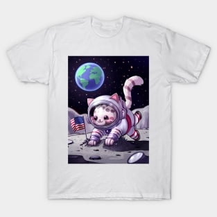 Cute Kawaii cat astronaut on moon T-Shirt